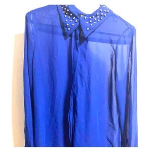 Blue Sheer studded blouse